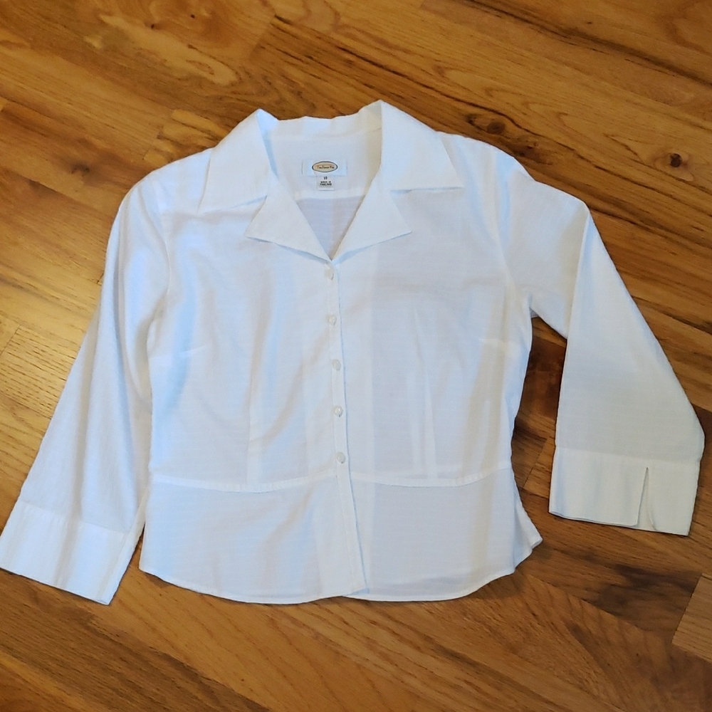 Talbots Classic White Button-up Blouse Size: 10